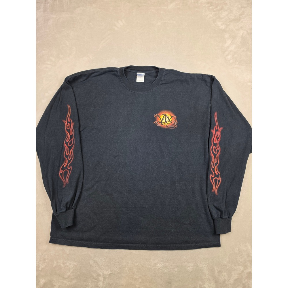 VTX Riders T-Shirt Mens 2XL Black Long Sleeve Hits Flames Graphic Y2K Moto Biker